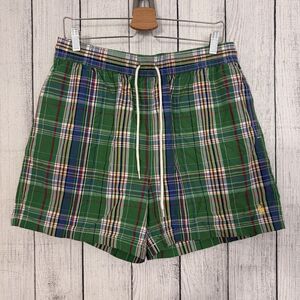 Polo Ralph Lauren Men's Large Green Check Mesh Lined Elastic Waist Swim Trunks